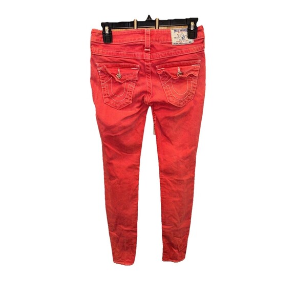True Religion Jeans Red Denim Skinny Leg White Tag 25x33” Zip Flap Pockets - Picture 6 of 10